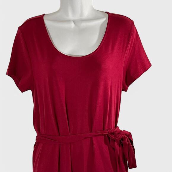 Peruvian Connection Knit Midi Dress Belted Scoop Neck Minimalist Red Size Large - Picture 5 of 9